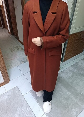 KK Designe Kiremit Rengi Kaşe Kaban 42 Beden