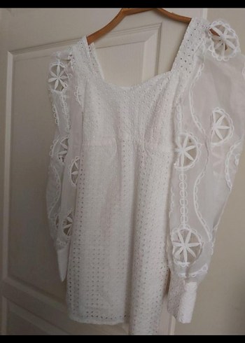 Beyaz Nakışlı Dantel Detaylı Bohem Bluz - Görsel 5