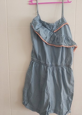 LC Waikiki Volanlı, askısız, kot kumaş mini tulum