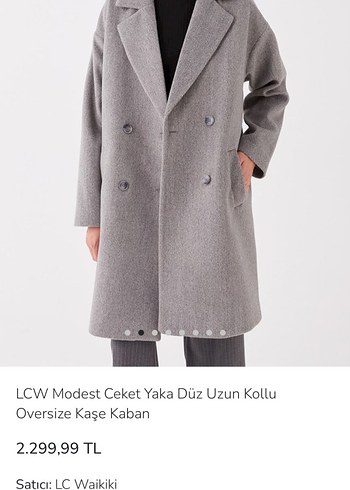 Gri çift düğmeli kaban - Görsel 8