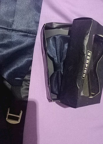 lacivert Bağlamalı Erkek Papyon kuşak kemer damatlık smokin - Görsel 6