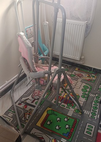 Pembe ve Gri Bebek Mama Sandalyesi salanan koltuk salıncak - Görsel 6