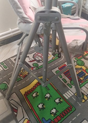 Pembe ve Gri Bebek Mama Sandalyesi salanan koltuk salıncak - Görsel 5