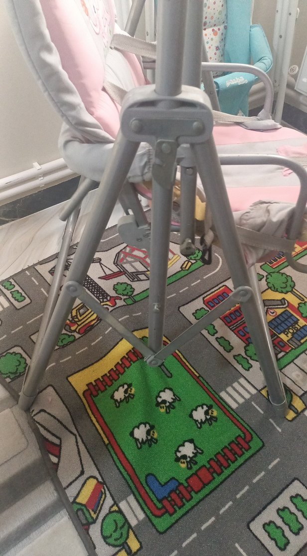 Pembe ve Gri Bebek Mama Sandalyesi salanan koltuk salıncak - Görsel 5