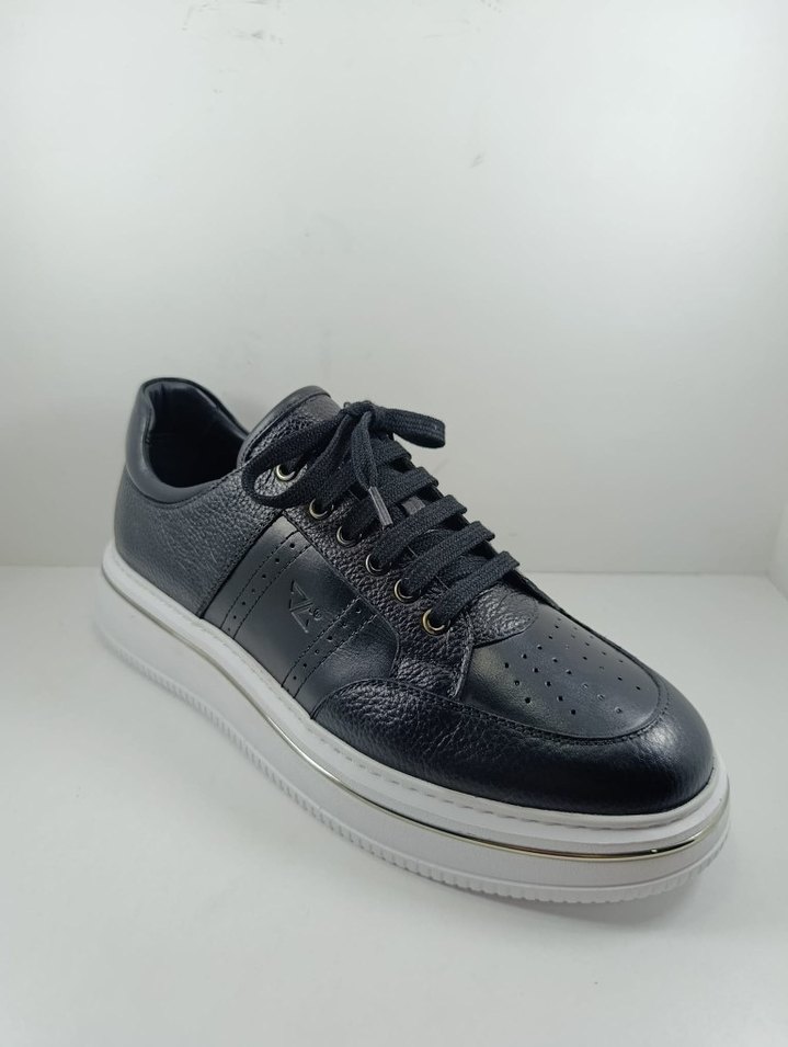 Hakiki Deri Siyah Bağcıklı Erkek Günlük Spor Ayakkabı Casual - Görsel 3