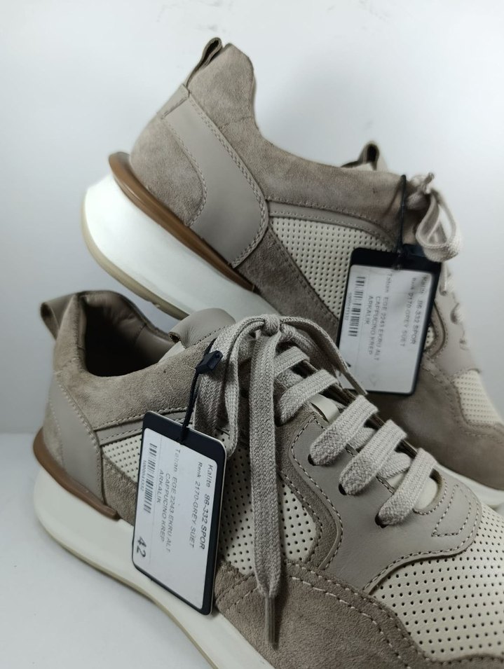Hakiki Bej Süet Erkek Bağcıklı Spor Ayakkabı Casual Sneaker - Görsel 4