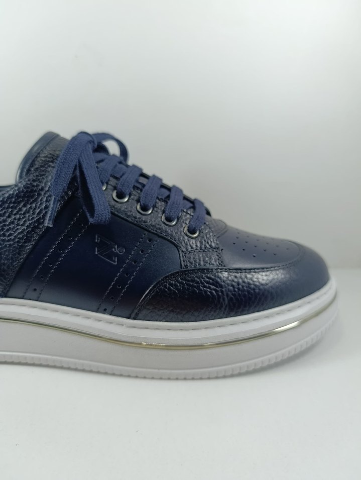 Hakiki Deri Lacivert Bağcıklı Erkek Günlük Spor Ayakkabı Casual - Görsel 4