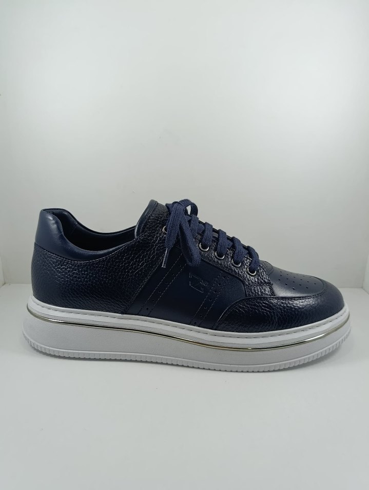 Hakiki Deri Lacivert Bağcıklı Erkek Günlük Spor Ayakkabı Casual - Görsel 2