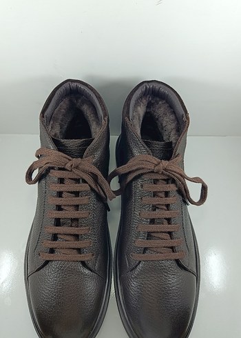 Hakiki Deri İçi Kürklü Hakiki Kahverengi Bağcıklı Erkek Botu - Görsel 3