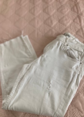 Zara Beyaz Keten Kadın Normal Boy Pantolon