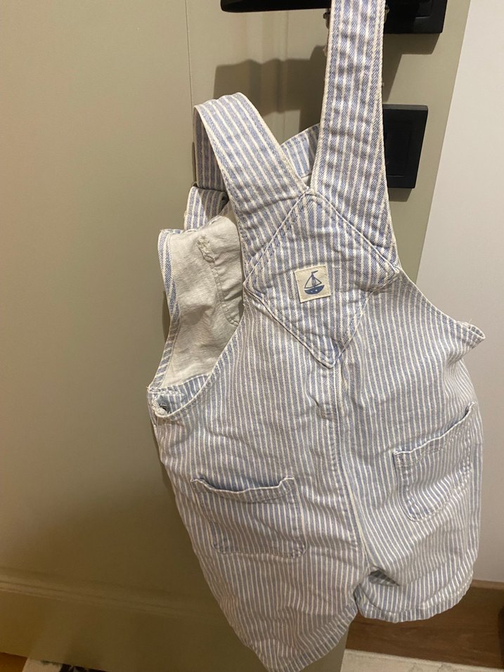 Erkek Çocuk Çizgili Kot Salopet - Görsel 2