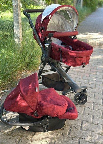 Bordo Bebek Arabası Gri Detaylı - Görsel 3