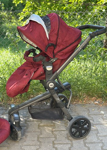 Bordo Bebek Arabası Gri Detaylı - Görsel 7