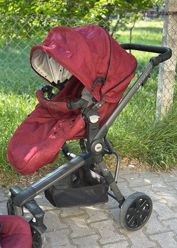Bordo Bebek Arabası Gri Detaylı - Görsel 8
