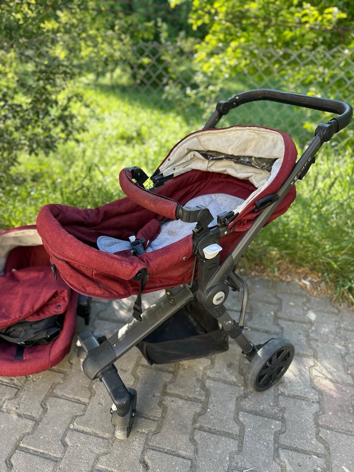 Bordo Bebek Arabası Gri Detaylı - Görsel 4