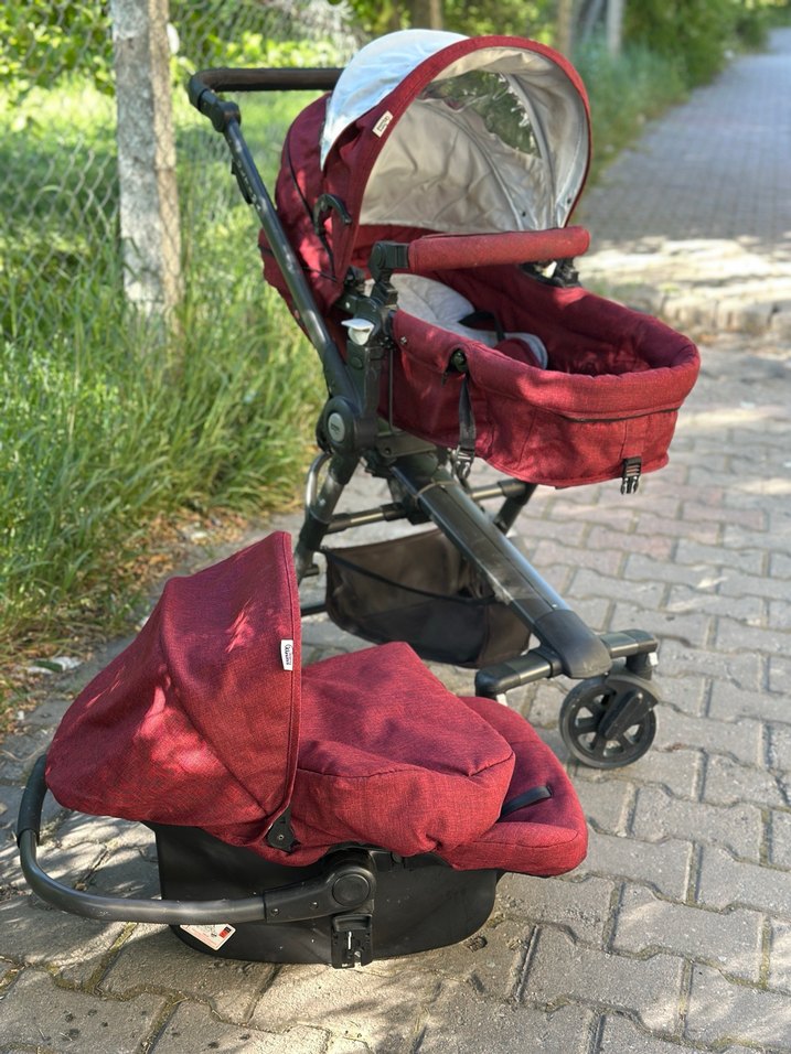 Bordo Bebek Arabası Gri Detaylı - Görsel 3