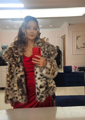 Kırmızı Drapeli Uzun Abiye Elbise - Görsel 3