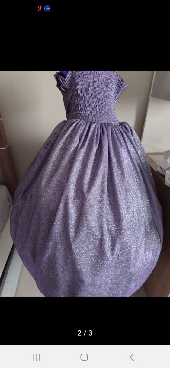 Parlak Mor Kız Çocuk Straplez Elbise - Görsel 2