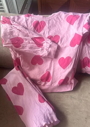 Pembe Kalp Desenli Rahat çocuk takım - Görsel 3