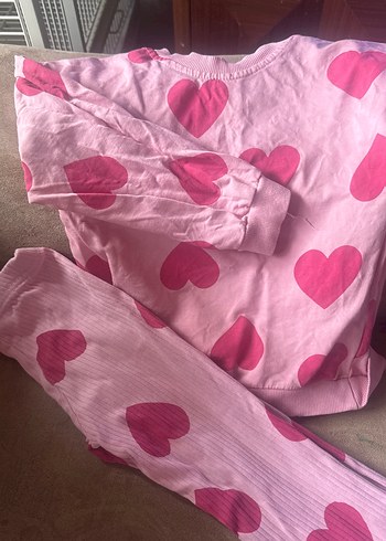 Pembe Kalp Desenli Rahat çocuk takım - Görsel 2