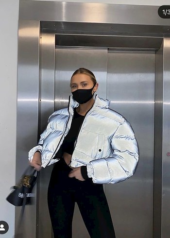 Gri Yansıtıcı Crop Şişme Mont - Görsel 2