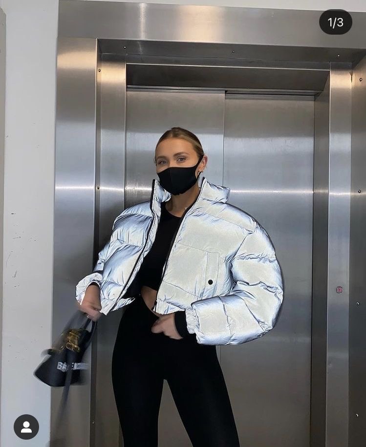 Gri Yansıtıcı Crop Şişme Mont - Görsel 2