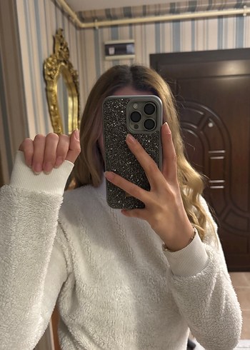 Beyaz Yüksek Yakalı Kadın Triko Kazak - Görsel 4