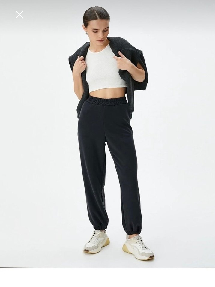 Siyah Rahat Kesim Kadın Eşofman Altı - Görsel 2