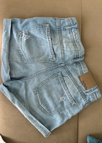 Düğmeli Mavi Kadın Denim Mini Şort - Görsel 5