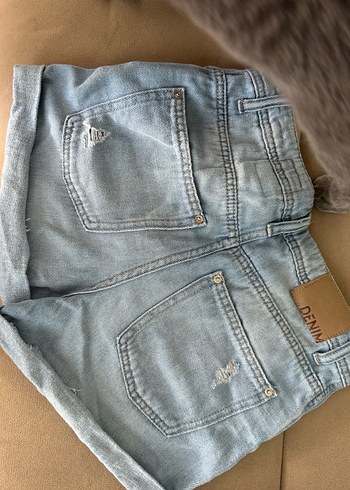 Düğmeli Mavi Kadın Denim Mini Şort - Görsel 6