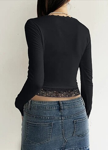 s Beden siyah Renk Siyah dantelli crop