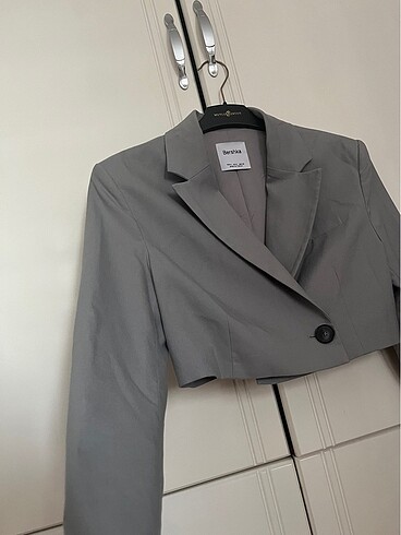 s Beden gri Renk Kısa Blazer Ceket