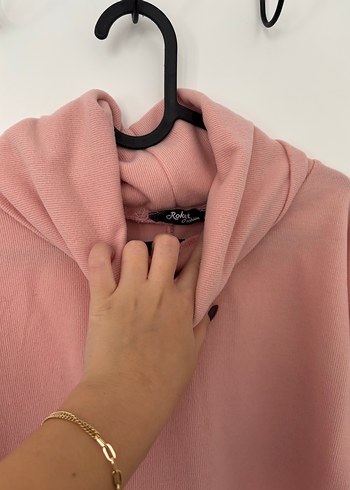 l Beden Pembe Yumuşak Kumaşlı Boğazlı Kadın Sweatshirt