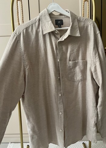 Bej Keten Erkek Gömlek Uzun Kollu - Görsel 2