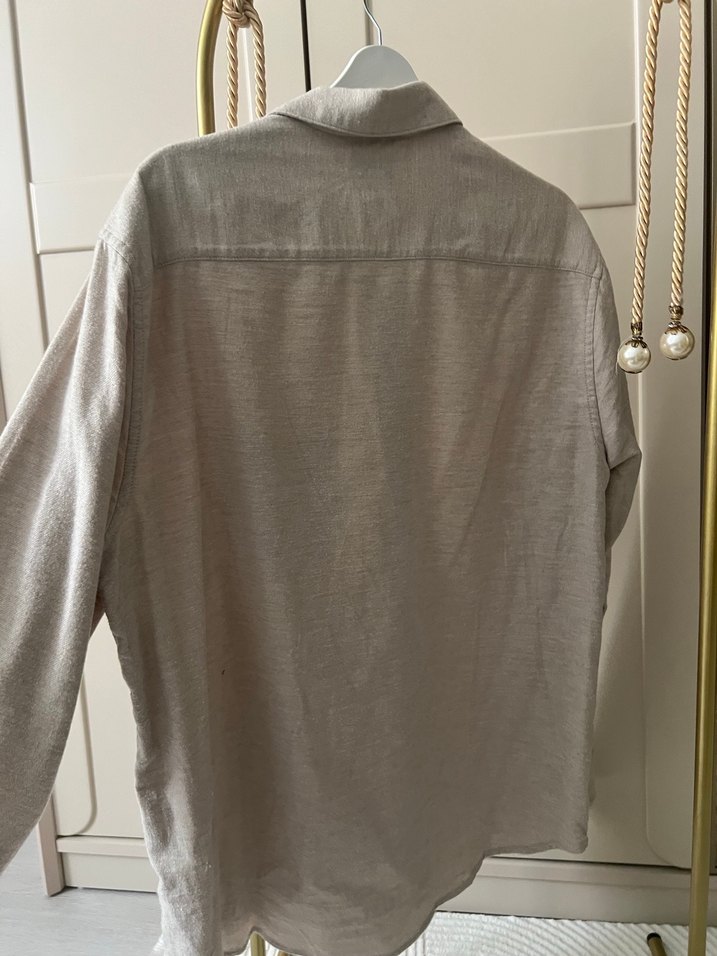 Bej Keten Erkek Gömlek Uzun Kollu - Görsel 3