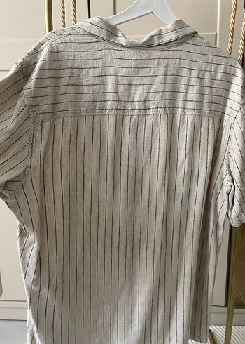 Düğmeli Çizgili Erkek Keten Gömlek - Görsel 4