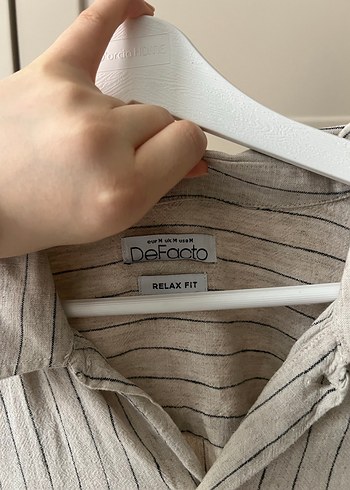 Düğmeli Çizgili Erkek Keten Gömlek - Görsel 3