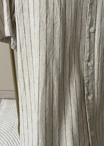 Düğmeli Çizgili Erkek Keten Gömlek - Görsel 2