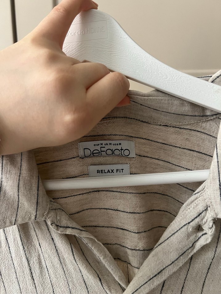 Düğmeli Çizgili Erkek Keten Gömlek - Görsel 3