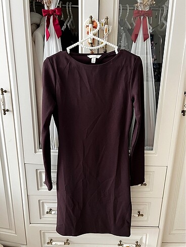 H&M H&M sırt detaylı bordo elbise