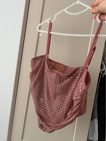 BERSHKA parlak korse bluz