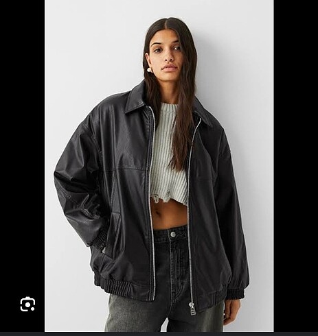 s Beden siyah Renk Bershka oversize deri ceket