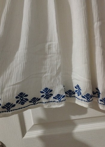 Nakışlı Beyaz Keten Bohem mini plaj elbısesı - Görsel 3