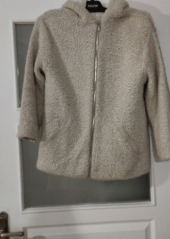 Zara Bej Kapüşonlu peluş mont