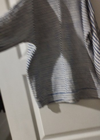 Mavi Çizgili yarım Kollu  Kadın Bluz - Görsel 7