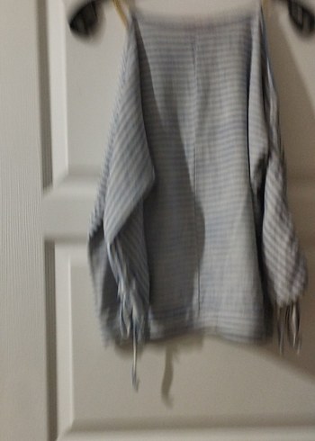 Mavi Çizgili yarım Kollu  Kadın Bluz - Görsel 6