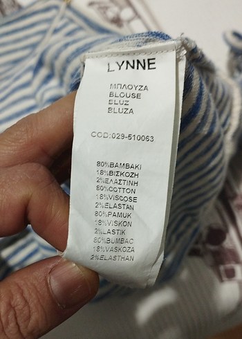 Mavi Çizgili yarım Kollu  Kadın Bluz - Görsel 9