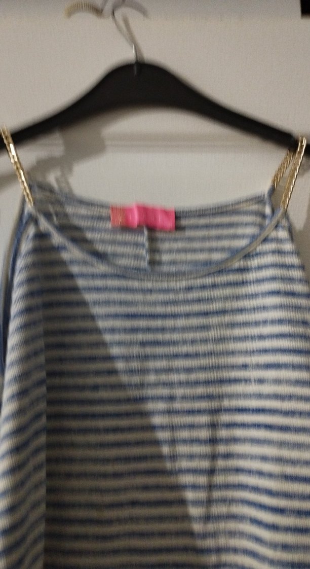 Mavi Çizgili yarım Kollu  Kadın Bluz - Görsel 3