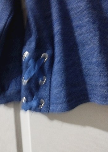 Düğmeli Mavi Uzun Kollu Kadın Denim Kazak - Görsel 2