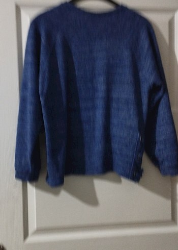 Düğmeli Mavi Uzun Kollu Kadın Denim Kazak - Görsel 3